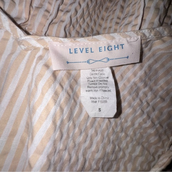 Level Eight Seersucker Stripe Wide Leg Jumpsuit Tie Shoulder Culotte Romper Sz S - Picture 5 of 6